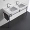 Double Basin Ceramic Console Sink and Polished Chrome Stand